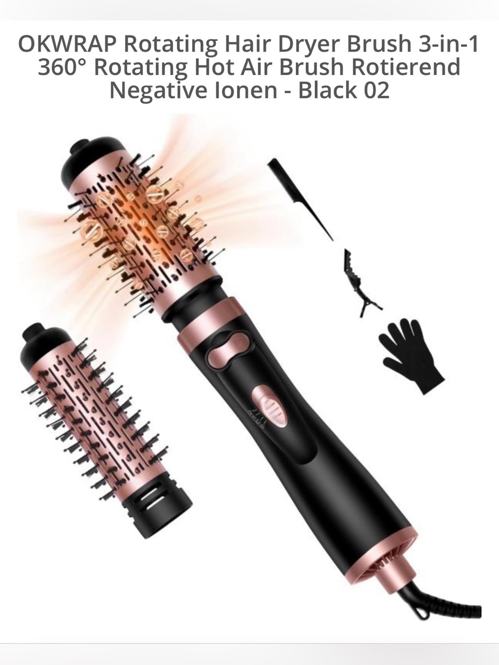 $70. OKWRAP Rotating Hair Dryer Brush 3-in-1 360° Rotating Hot Air Brush New!